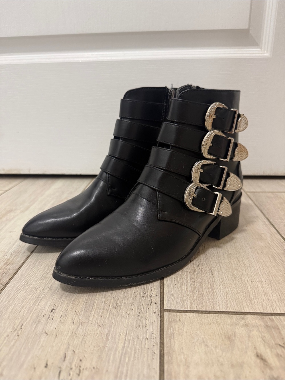 Women’s Black Buckle Strap Ankle Boots